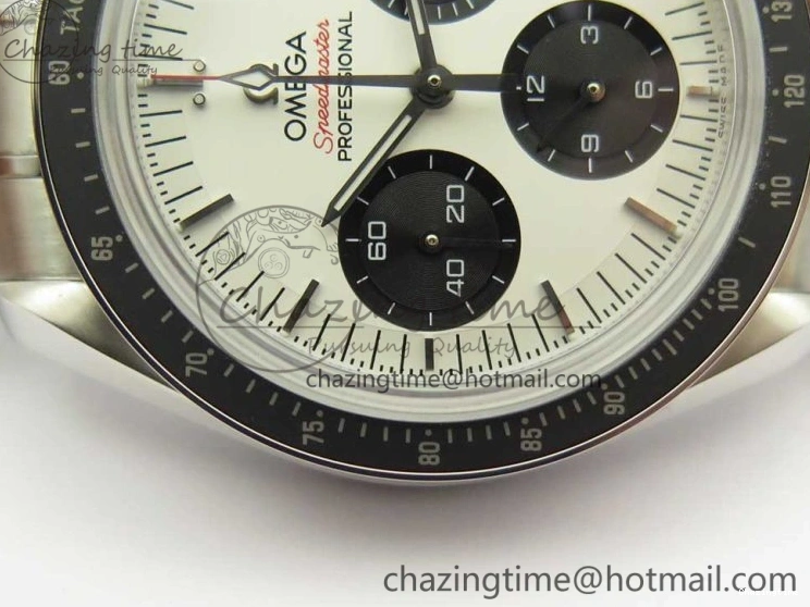 0318 WaterResistant Speedmaster SS Sapphire Crystal Panda White Black Dial on SS Bracelet Manual Winding Chrono Movement 7956